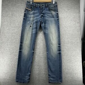 Diesel Belther Jeans Men 32x33 Blue Denim Distressed Casual Slim Tapered